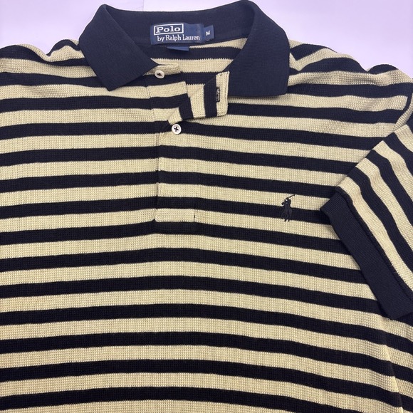 Polo Ralph Lauren Other - Vtg Polo Ralph Lauren Striped Waffle‎ Knit Shirt Medium Black Khaki Striped Y2K